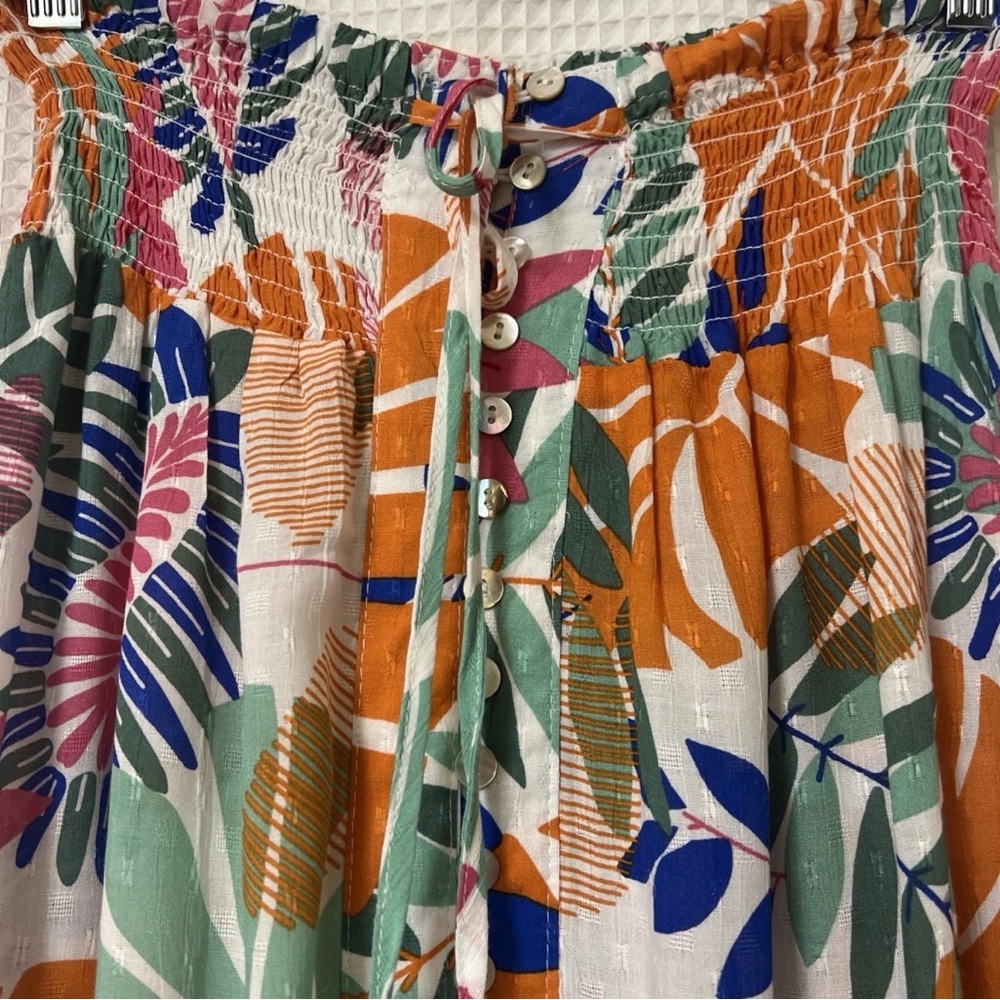 Nicole Miller Tropical Maxi Skirt Slit Button Front Boho Large Flowy Rayon Skirt - Picture 11 of 12